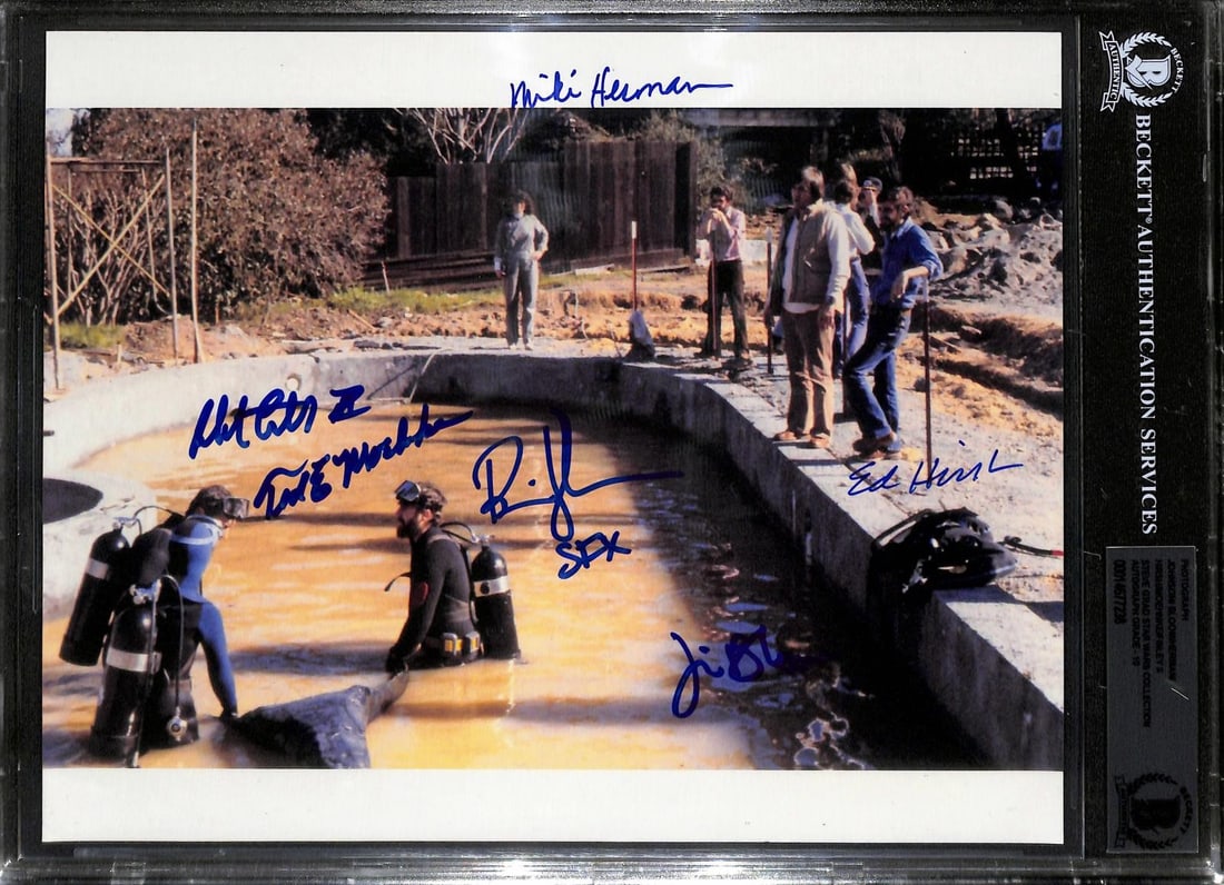 BAS authenticated 8x10 Star Wars ESB ILM crew photo with 6 signatures: BAS authenticated 8x10 Star Wars ESB ILM crew photo with 6 signatures Behind-the-scenes 8x10 photograph from Star Wars, hand-signed by multiple members of the ILM production crew. The image shows the 