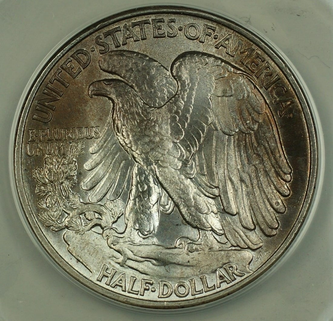 ANACS MS-64 1945 Walking Liberty Half Dollar Silver: ANACS MS-64 1945 Walking Liberty Half Dollar Silver This 1945 Walking Liberty Silver Half Dollar has been graded MS-64 by ANACS and features light toning. Struck in Philadelphia, this uncirculated coi