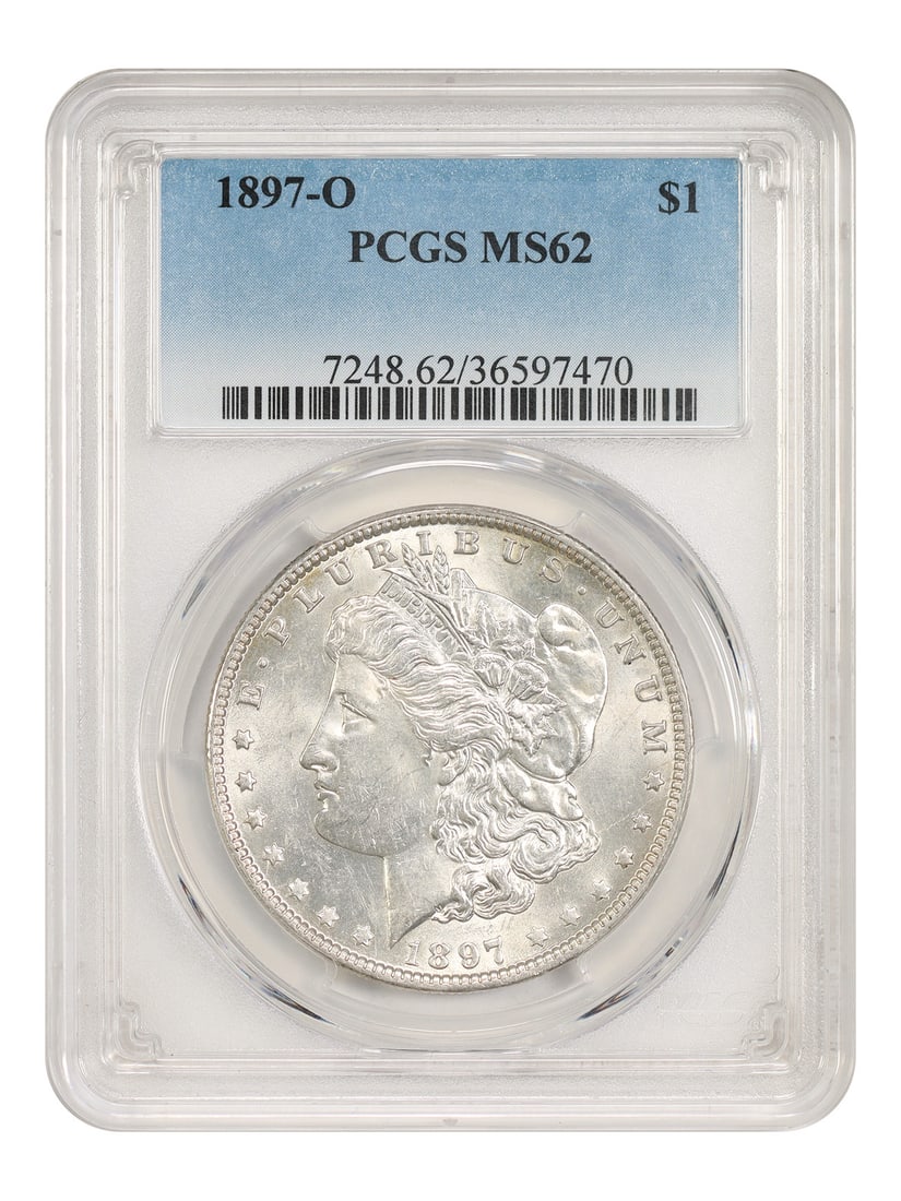 PCGS MS62 1897 O Morgan Silver Dollar Better Date $1: PCGS MS62 1897 O Morgan Silver Dollar Better Date $1 1897-O Morgan Dollar certified by PCGS in MS62. This is a popular better date New Orleans Mint issue and is listed as uncirculated. Pre-owned. Spec