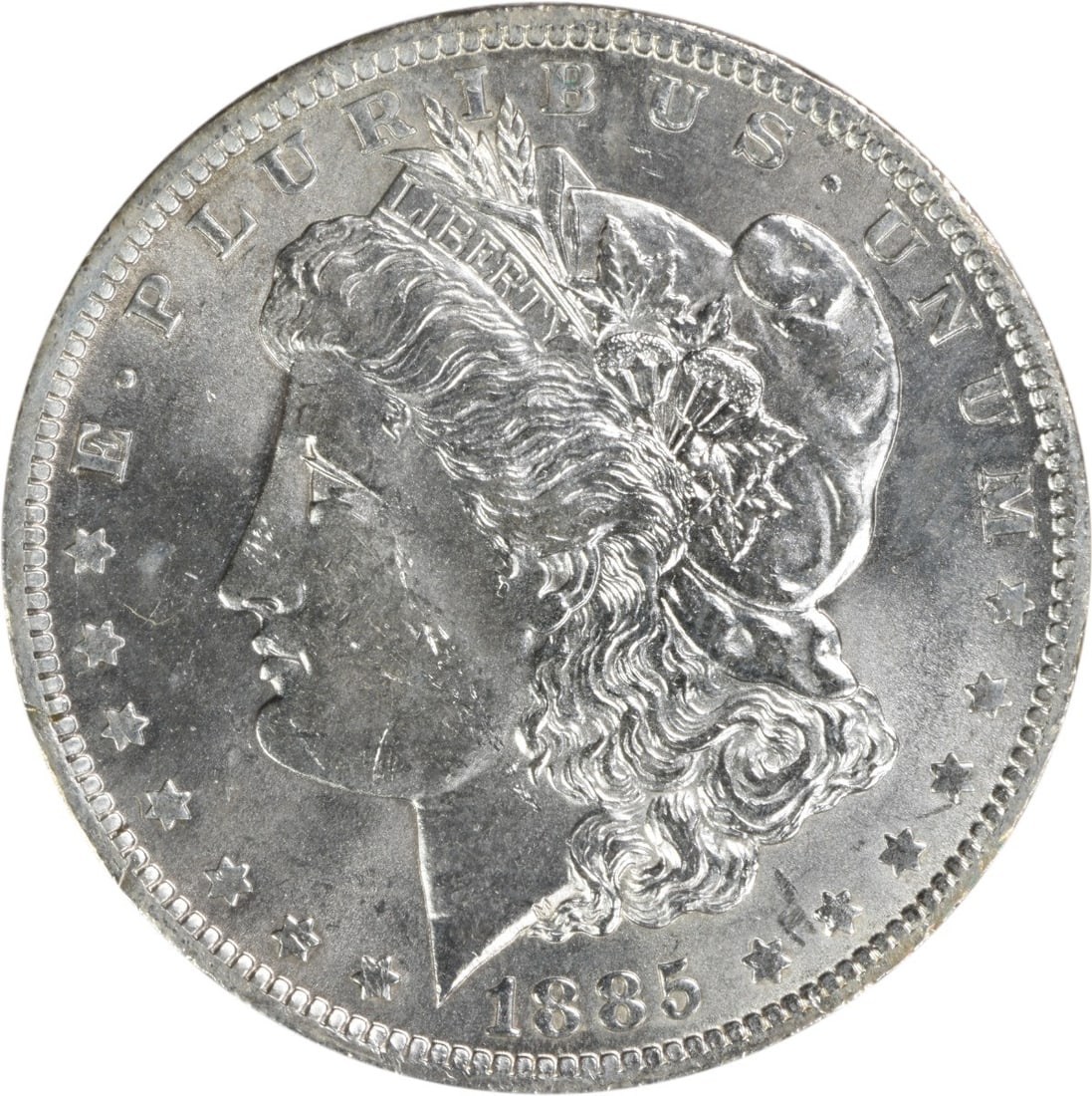 Uncirculated 1885-O Silver Dollar Morgan BU Uncertified US Coin: Uncirculated 1885-O Silver Dollar Morgan BU Uncertified US Coin This 1885-O Morgan Silver Dollar is an uncirculated, pre-owned coin from the United States. Struck at the New Orleans Mint, it features 