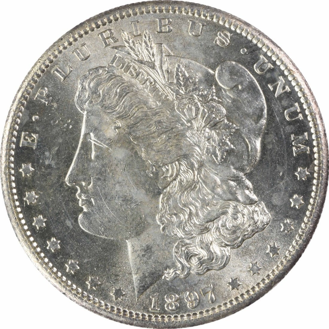 Uncirculated 1897 San Francisco Morgan Dollar Choice BU Silver Coin: Uncirculated 1897 San Francisco Morgan Dollar Choice BU Silver Coin This 1897-S Morgan Silver Dollar is a Choice Brilliant Uncirculated (BU) coin, featuring the iconic design known to collectors. Stru