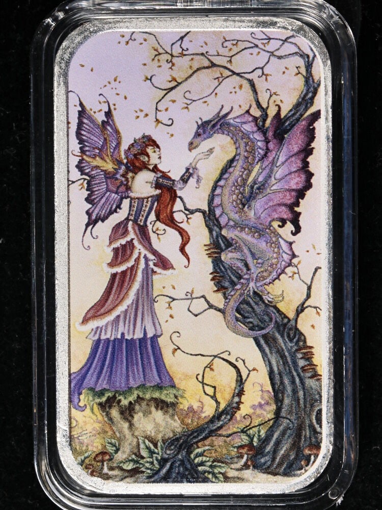The Dragon Charmer 1 Ounce Silver Bar Amy Brown OGP COA (1 of 3)