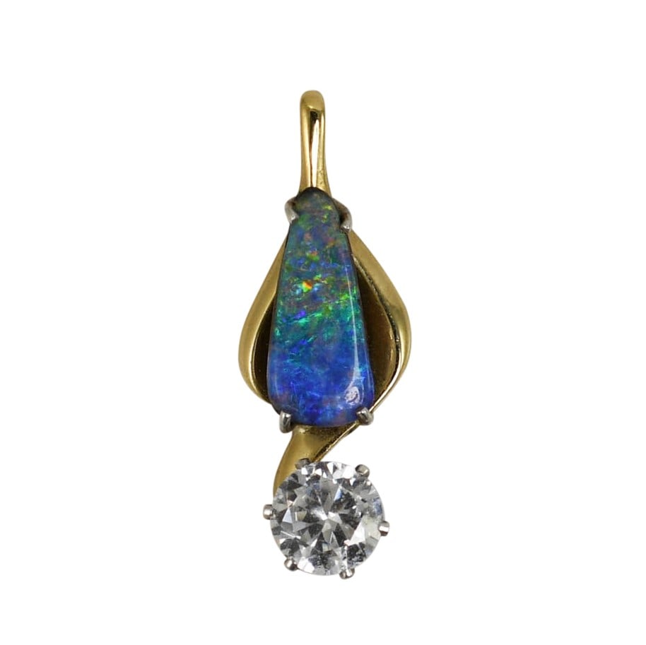 Pear Shape Boulder Opal Pendant in 14k Yellow Gold with Cubic Zirconia (1 of 8)