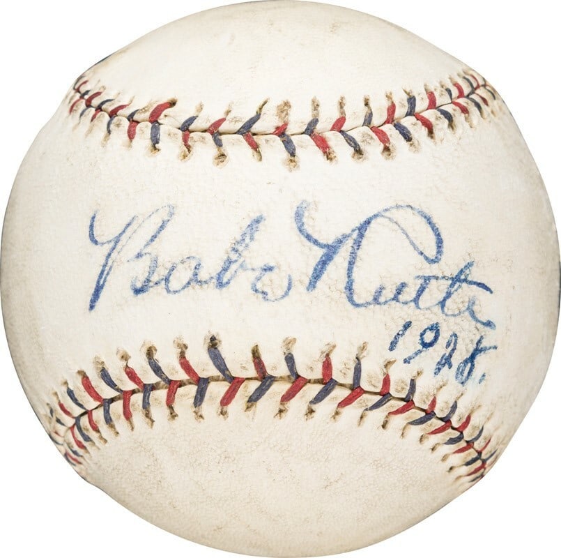 Babe Ruth Autographed 1928 Baseball with JSA COA and Original Box: Babe Ruth Autographed 1928 Baseball with JSA COA and Original Box This stunning baseball features a single autograph from the legendary Babe Ruth, known as the Sultan of Swat. Signed on the sweet spot