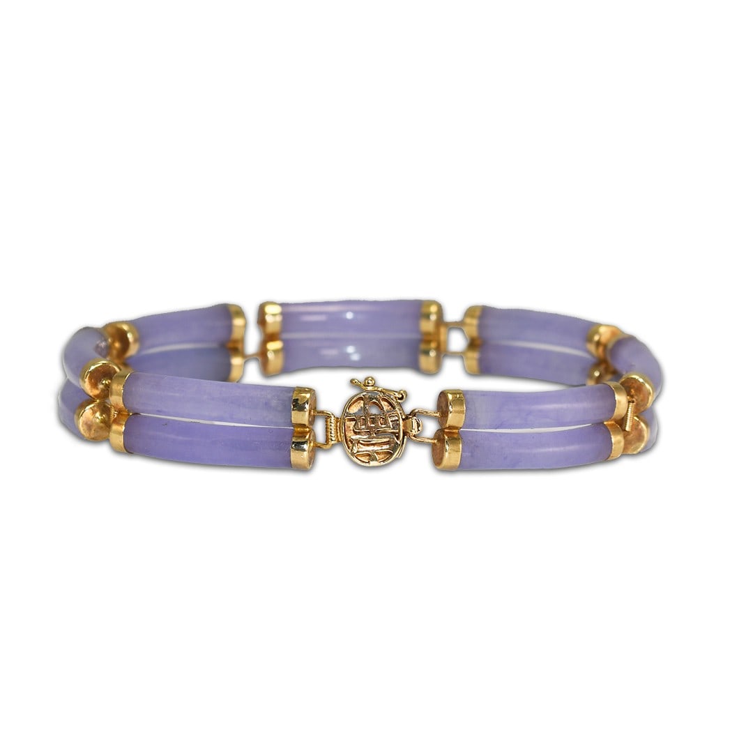 Natural Lavender Jade Link Bracelet in 14K Yellow Gold 22g (1 of 6)