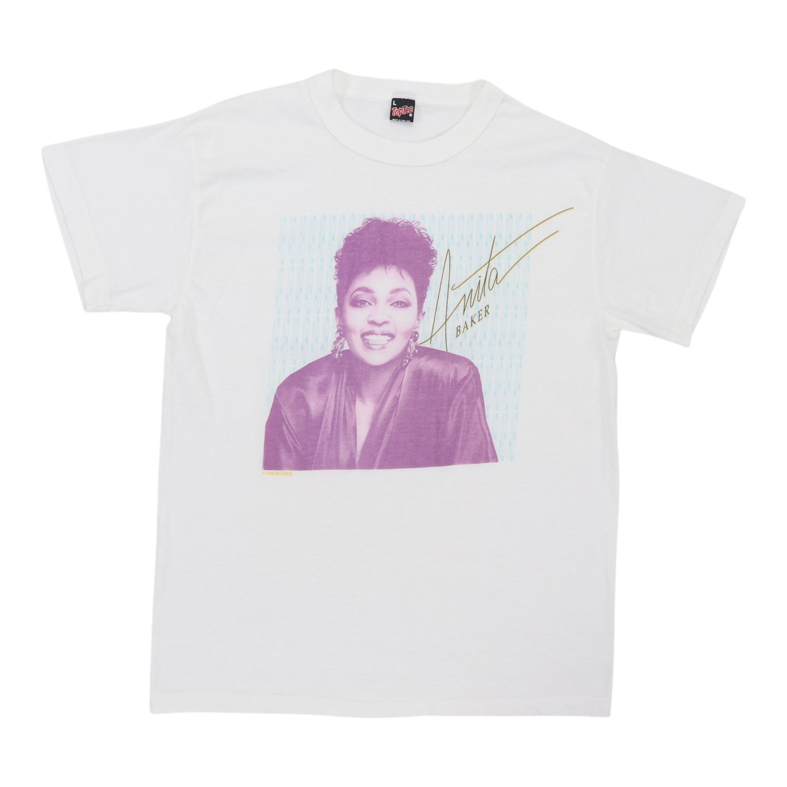 Vintage 1988 Anita Baker White Poly Cotton T-Shirt Size Large (1 of 4)