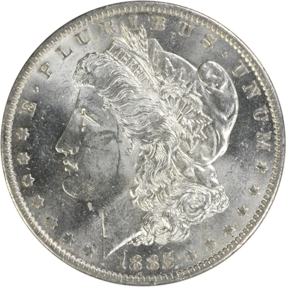 Uncirculated 1885 O Silver Dollar Morgan Type Brilliant Uncertified: Uncirculated 1885 O Silver Dollar Morgan Type Brilliant Uncertified This is an uncirculated 1885-O Morgan Silver Dollar from the United States. The coin is composed of silver, features the 'O' mint ma