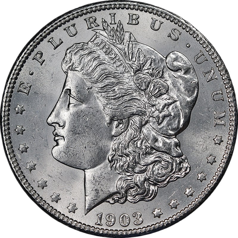 Uncirculated 1903 O Morgan Silver Dollar Choice BU: Uncirculated 1903 O Morgan Silver Dollar Choice BU 1903-O Morgan Silver Dollar offered in Choice BU condition. This uncirculated silver coin is described as having great eye appeal, fantastic luster, 
