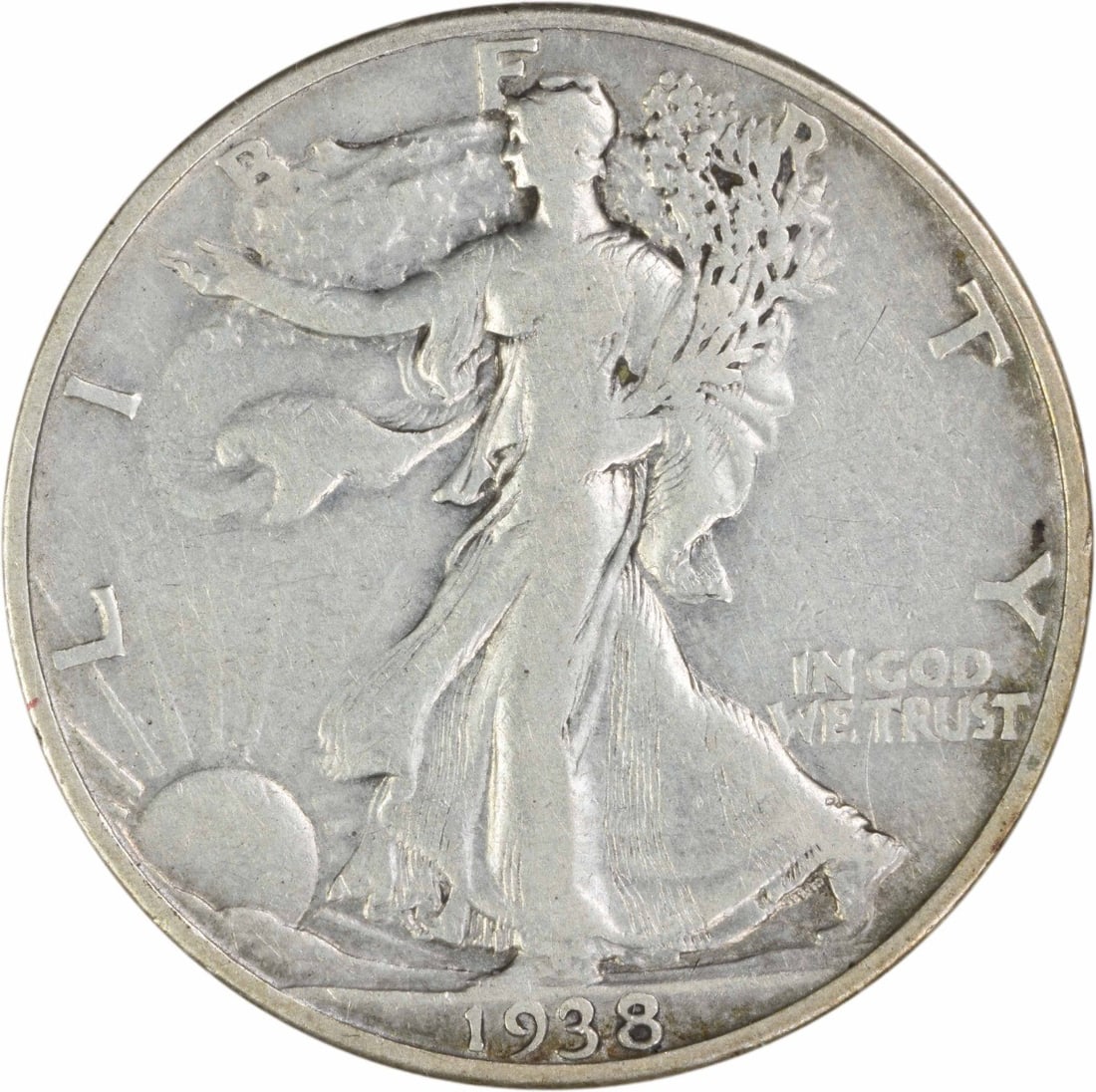 United States 1938 D 50C Walking Liberty Half Dollar Silver F: United States 1938 D 50C Walking Liberty Half Dollar Silver F 1938-D Walking Liberty silver half dollar coin. This circulated, uncertified example is graded F and is a pre-owned piece from the United 