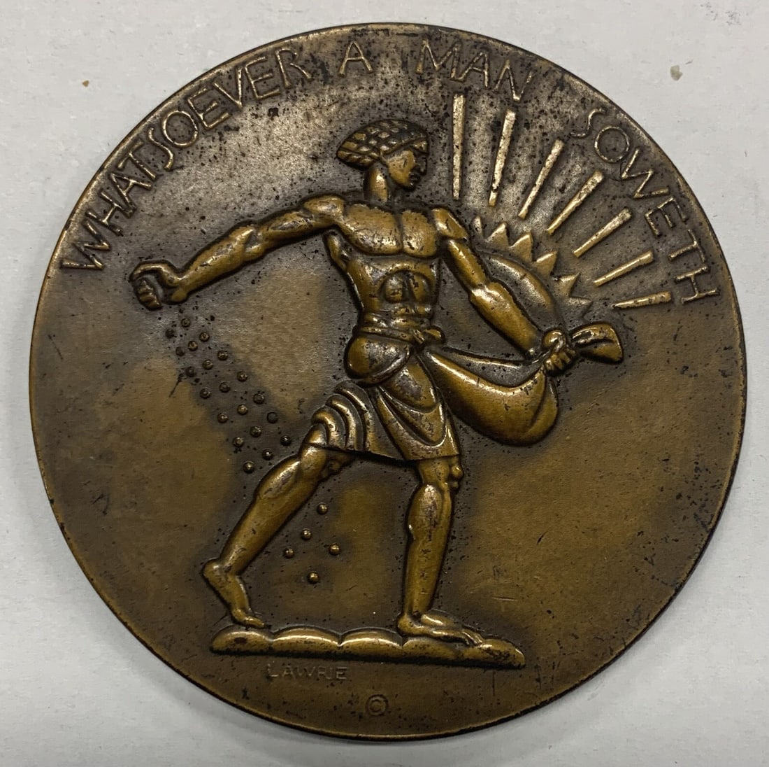1933 Bronze Medal Whatsoever Man Soweth by Lee Lawrie Society of Medalists 3in 5oz (1 of 2)