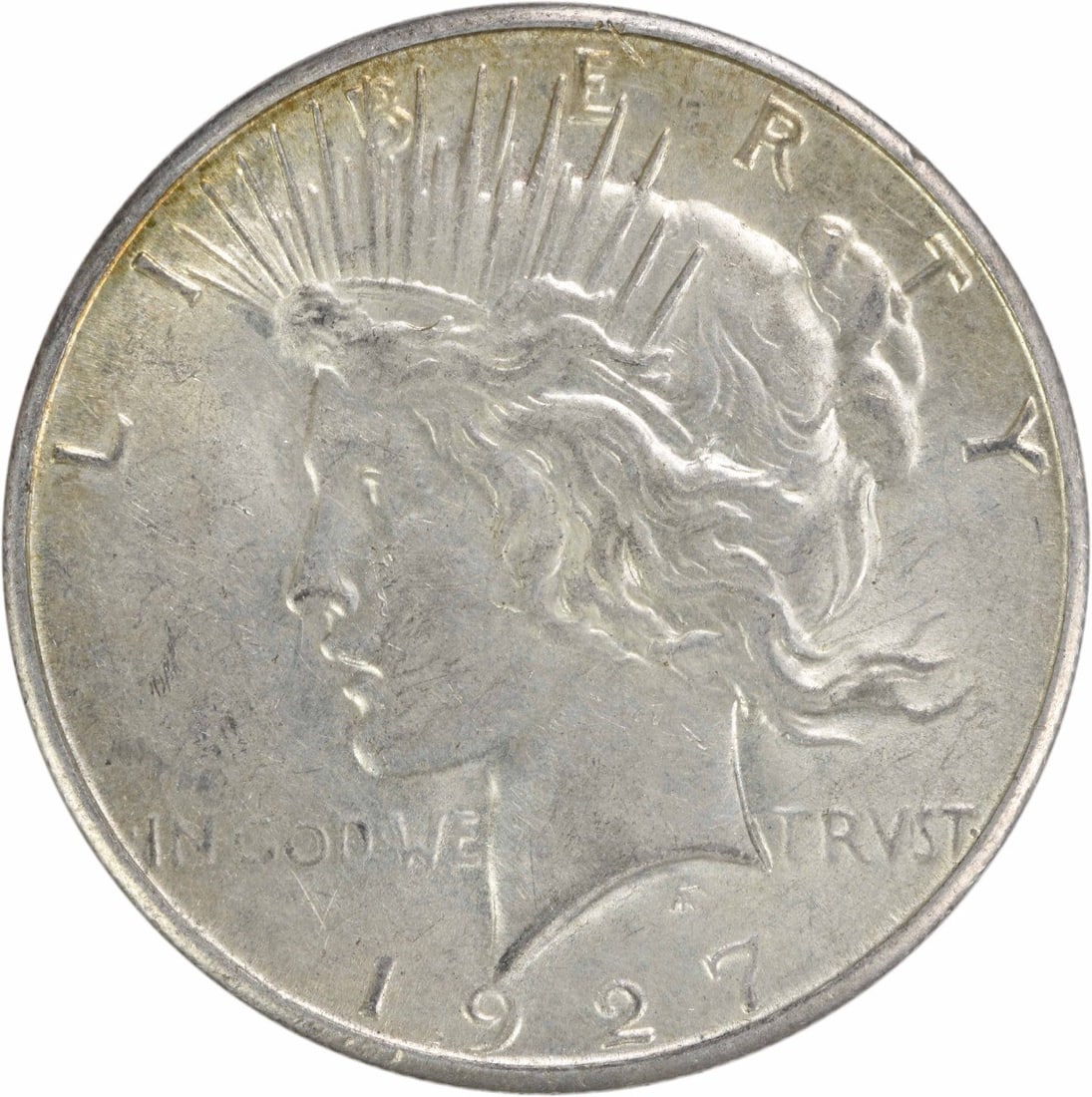 1927 S $1 Peace Dollar Silver AU Uncertified: 1927 S $1 Peace Dollar Silver AU Uncertified 1927-S Peace Silver Dollar in AU slider grade. This uncertified, pre-owned coin is a circulated example of the classic United States Peace dollar series. S