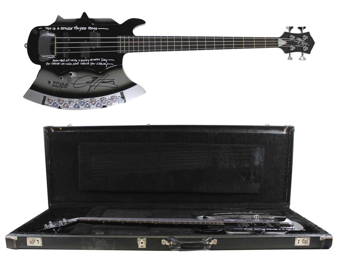 Gene Simmons signed stage used axe guitar with case JSA (1 of 11)