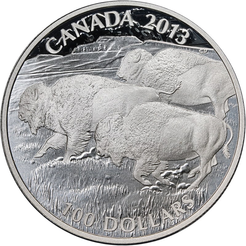 Canada 2013 $100 Bison Stampede 1 Oz .999 Silver Coin OGP COA: Canada 2013 $100 Bison Stampede 1 Oz .999 Silver Coin OGP COA Original 2013 Canada $100 Bison Stampede silver coin with .999 fine silver content and 1 ounce weight. This uncirculated coin is presented