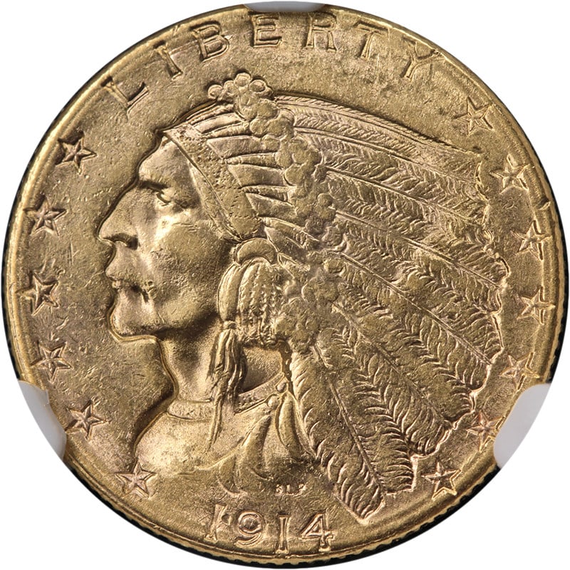 NGC MS61 1914-D $2.50 Indian Head Gold Quarter Eagle: NGC MS61 1914-D $2.50 Indian Head Gold Quarter Eagle 1914-D Indian Gold $2.50 certified by NGC as MS61. This uncirculated pre-owned coin is noted for great eye appeal, fantastic luster, a nice strike,
