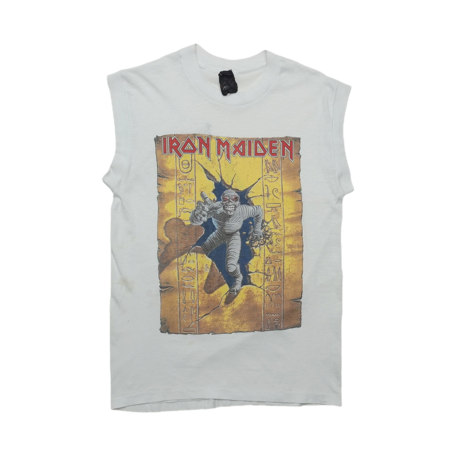 Vintage 1985 Iron Maiden cotton tour tee white: Vintage 1985 Iron Maiden cotton tour tee white This is an original vintage 1985 Iron Maiden World Slavery Tour shirt featuring both front and back graphics. The shirt is made of 100% cotton in white a