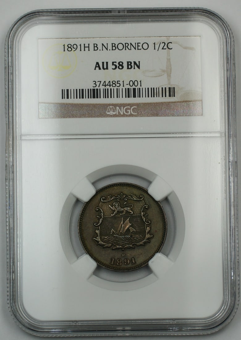 NGC AU-58 BN 1891-H British North Borneo Copper Half Cent Coin (1 of 1)