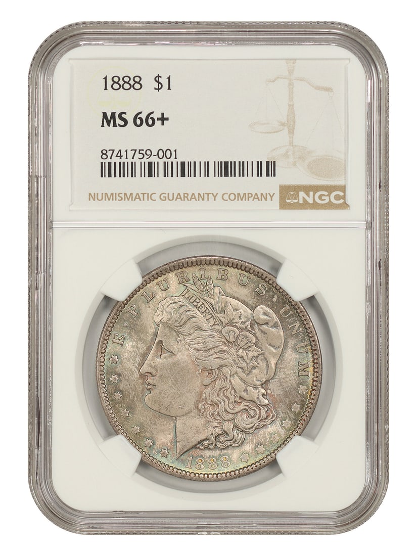 NGC MS66+ 1888 Morgan Silver Dollar $1 Philadelphia: NGC MS66+ 1888 Morgan Silver Dollar $1 Philadelphia 1888 Morgan Dollar certified by NGC in MS66+ grade. This pre-owned coin is an uncirculated example of the classic $1 Morgan Dollar series. Specifica