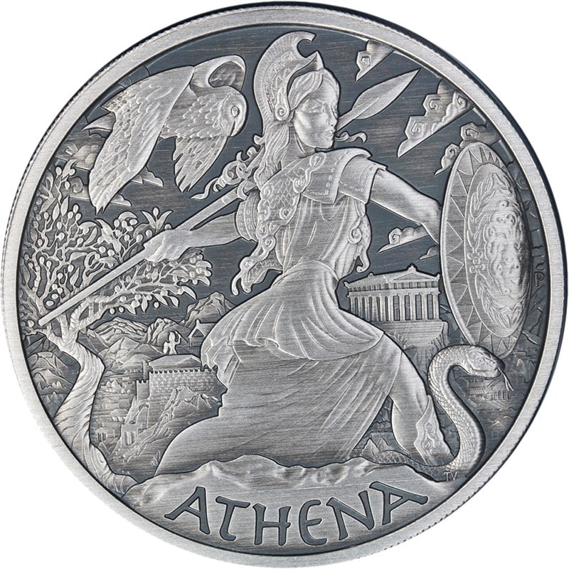 2022 Tuvalu 1 Oz Silver Gods of Olympus Athena Coin OGP COA: 2022 Tuvalu 1 Oz Silver Gods of Olympus Athena Coin OGP COA Discover the beauty of the 2022 Tuvalu 1 Ounce Silver $1 Gods of Olympus Athena coin. This exquisite piece features an antiqued finish that 