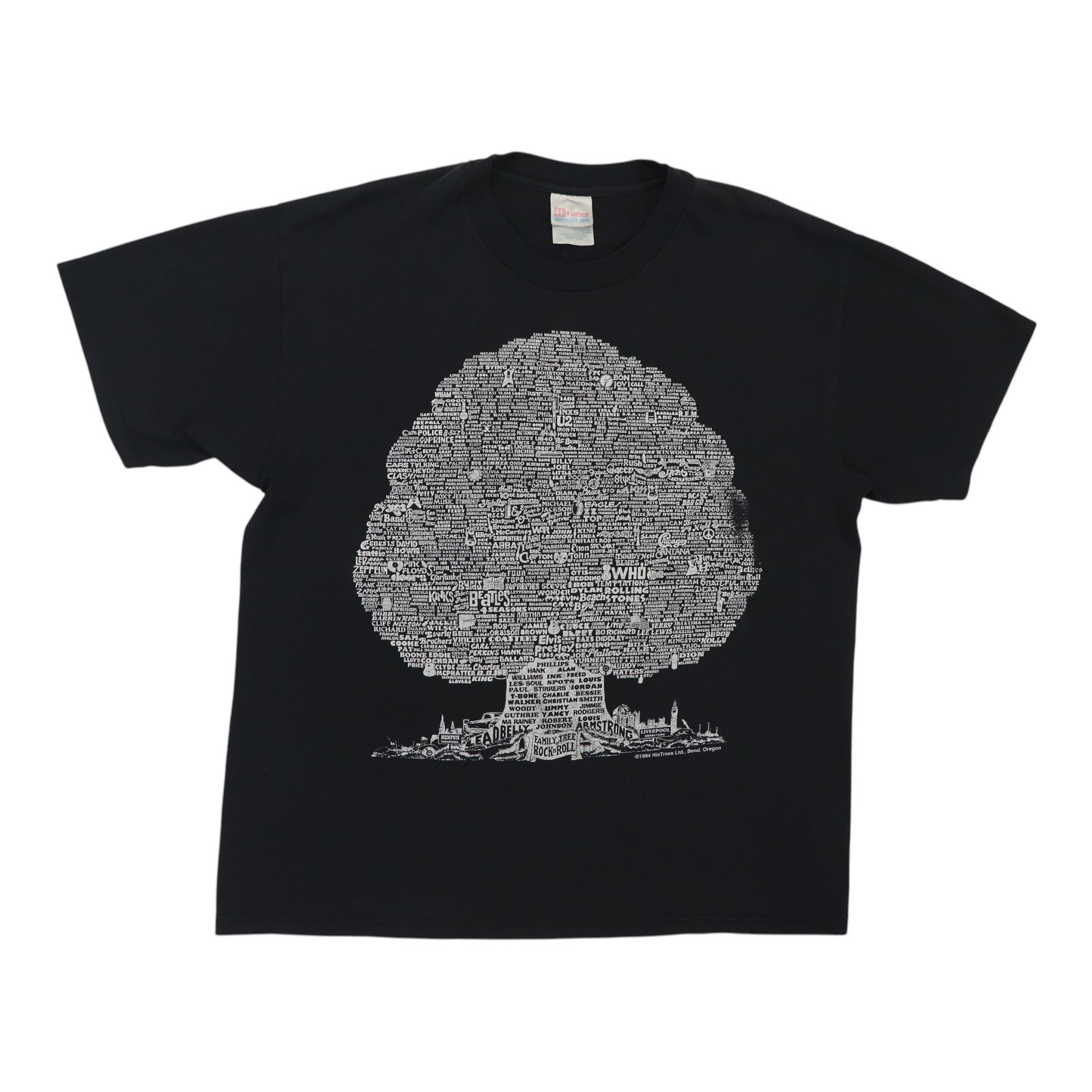 Vintage 1994 Rock and Roll Family Tree Black Cotton T-Shirt Extra Large (1 of 5)