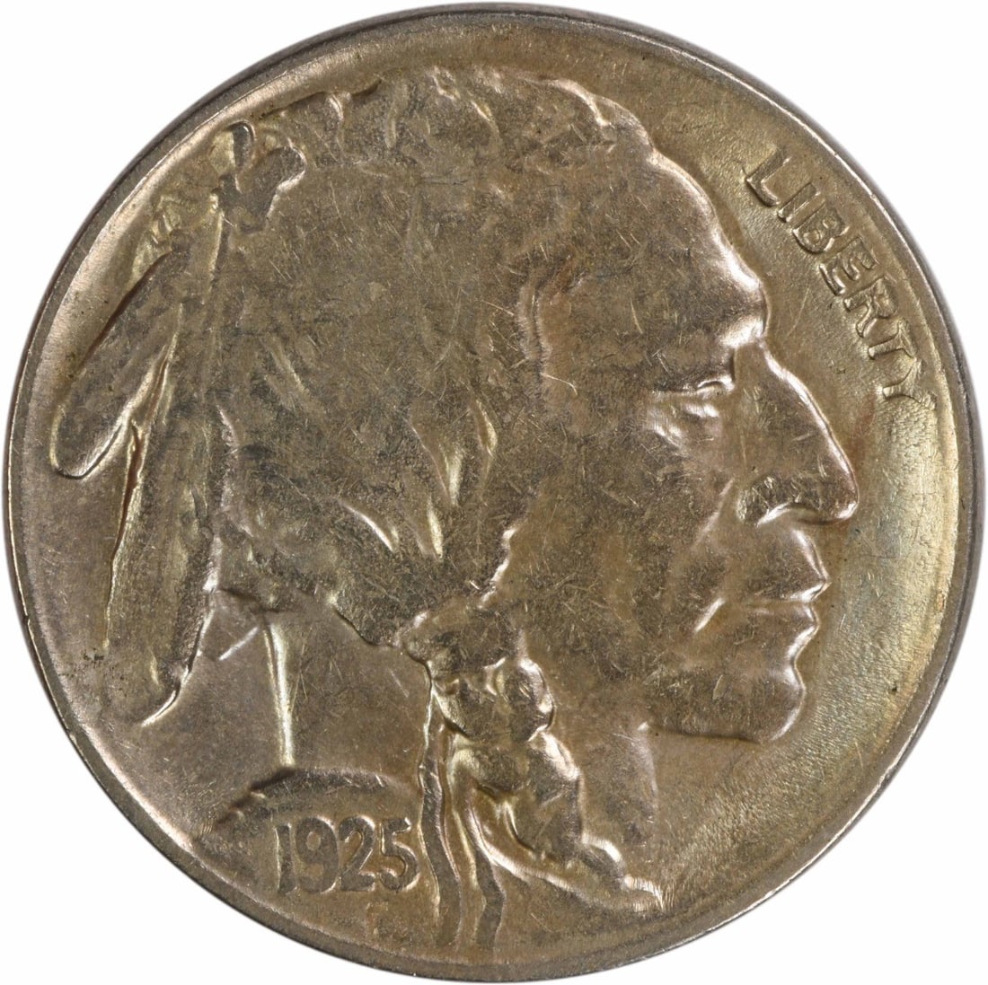 1925 San Francisco 5C Buffalo Nickel AU Uncertified: 1925 San Francisco 5C Buffalo Nickel AU Uncertified 1925 Buffalo nickel in AU58 condition. This circulated, pre-owned 5-cent coin is an uncertified example of the Buffalo type designed by James Earle 