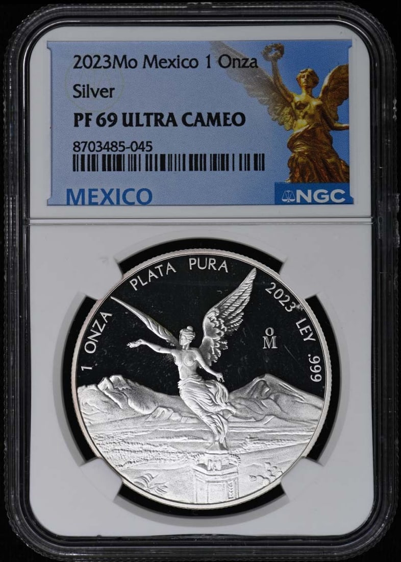 2023 Mexico Silver Proof 5 Coin NGC PR69DCAM Onza Set: 2023 Mexico Silver Proof 5 Coin NGC PR69DCAM Onza Set This 2023 Mexico Silver 5-piece set includes 1 Onza, 1/2 Onza, 1/4 Onza, 1/10 Onza, and 1/20 Onza coins, all graded PR69DCAM by NGC. Each coin is 
