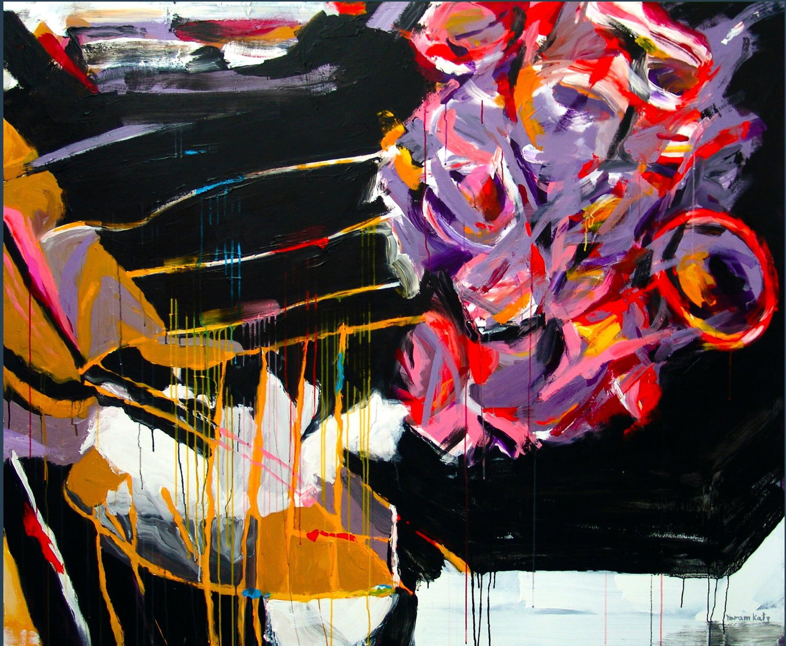Yoram Katz Impressionist Acrylic on Canvas Chariot of Fire 60 x 72 Inch Art (1 of 1)