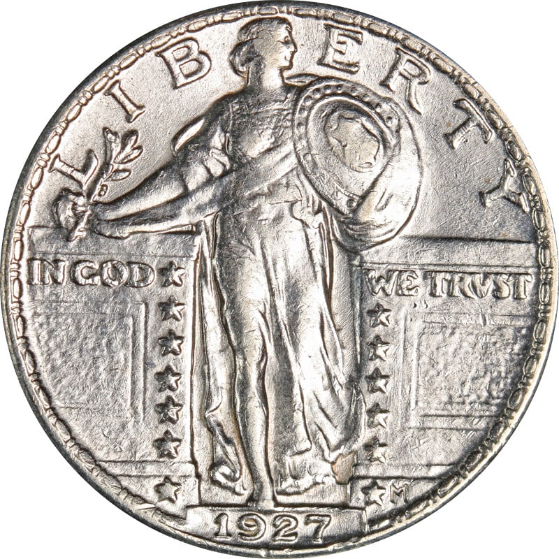 United States 1927 P Standing Liberty Silver Quarter Coin: United States 1927 P Standing Liberty Silver Quarter Coin 1927-P Standing Liberty Quarter from the United States. This pre-owned coin is composed of silver and is listed as circulated and uncertified.
