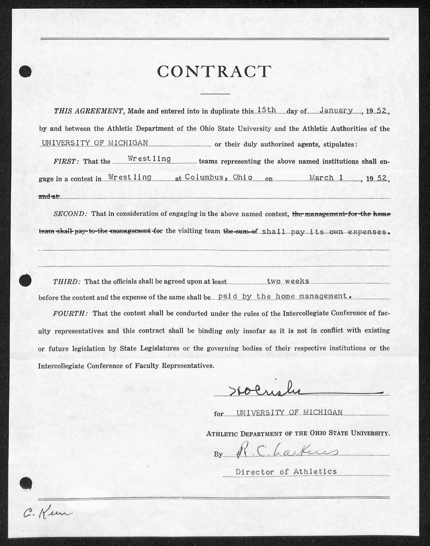 Fritz Crisler Signed Michigan Football Contract Authenticated by PSA: Fritz Crisler Signed Michigan Football Contract Authenticated by PSA This is an original contract signed by Herbert Orin "Fritz" Crisler, the renowned Michigan Head Football Coach and College Football