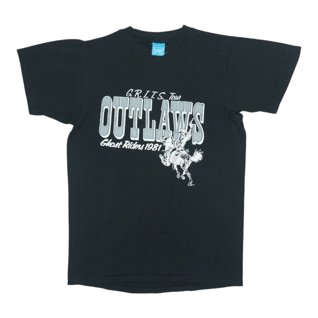 Vintage 1981 Outlaws Grits Tour Black Cotton Concert T Shirt Medium: Vintage 1981 Outlaws Grits Tour Black Cotton Concert T Shirt Medium This is an original vintage 1981 Outlaws Grits Tour shirt featuring graphics on both the front and back. It is not a modern reproduc