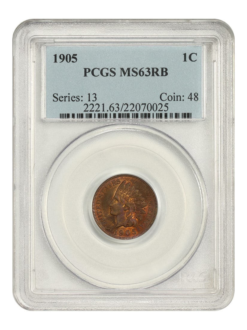 Indian Cent 1905 1C PCGS MS63RB: Indian Cent 1905 1C PCGS MS63RB 1905 Indian Cent certified by PCGS in MS63RB grade. This Philadelphia issue is an uncirculated pre-owned coin with red-brown color designation. Specifications Denominat