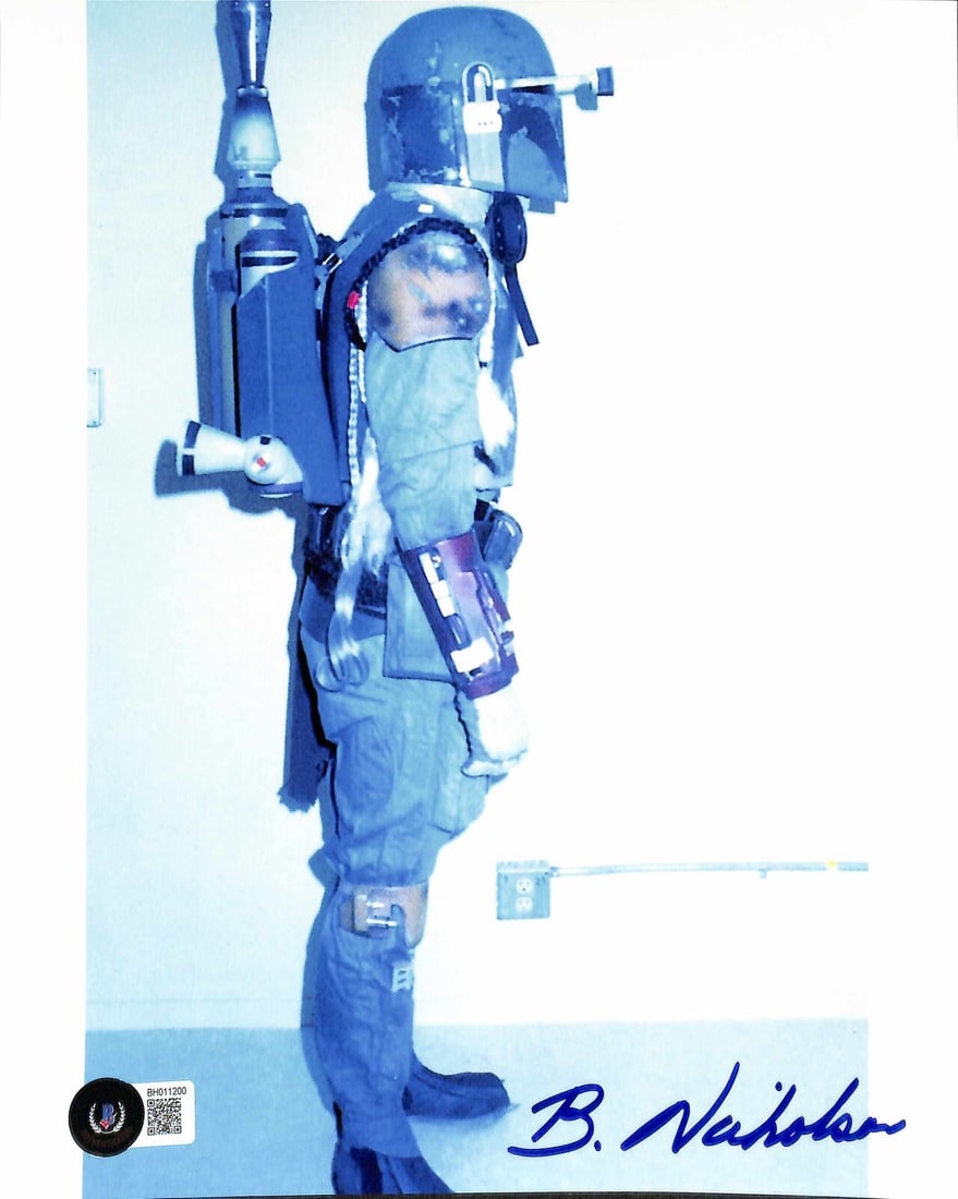 Bruce Nicholson Signed 8x10 Boba Fett Photo Star Wars BAS Certified: Bruce Nicholson Signed 8x10 Boba Fett Photo Star Wars BAS Certified This remarkable autographed 8x10 color photograph features Bruce Nicholson, the ILM optical photographer who modeled the iconic Boba