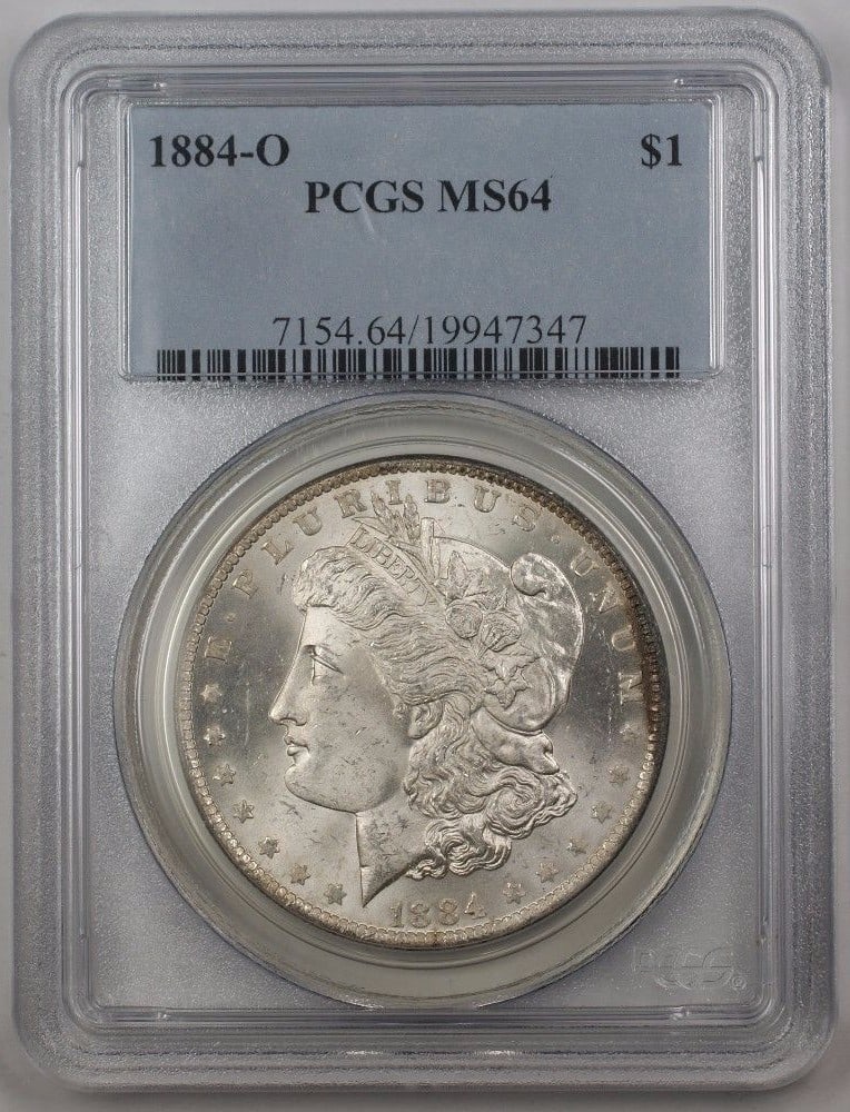 PCGS MS64 1884-O Morgan Silver Dollar: PCGS MS64 1884-O Morgan Silver Dollar This 1884-O US Morgan Silver Dollar is graded MS-64 by PCGS, indicating a high-quality, uncirculated example. Minted in New Orleans, this collectible coin is comp