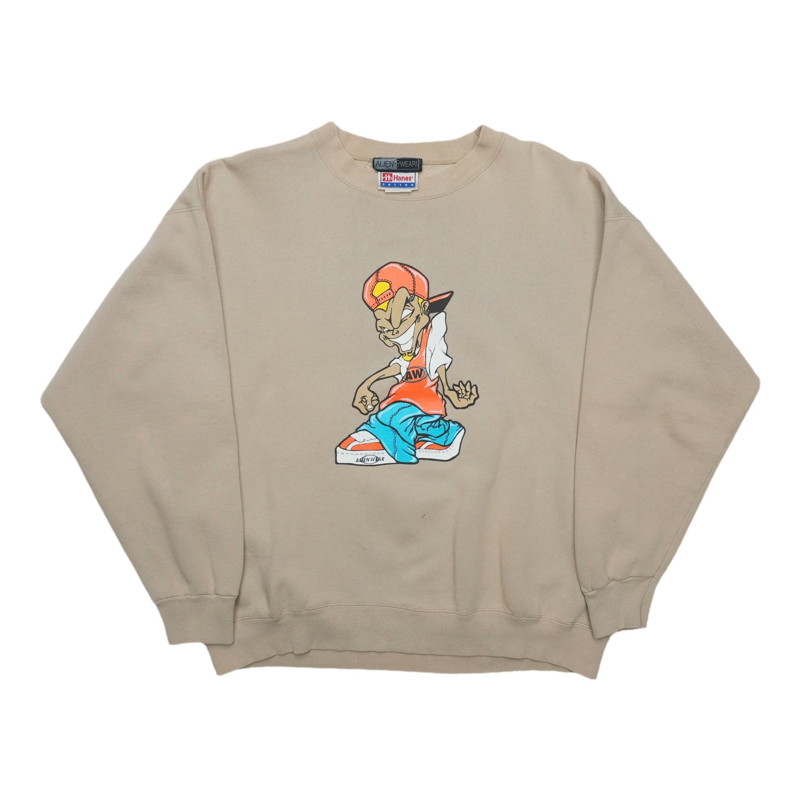 Alienwear 1990s tan cotton hip hop cartoon sweatshirt (1 of 6)