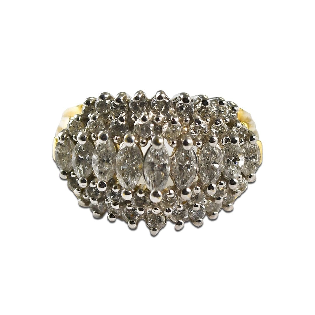 Diamond Cluster Ring in 14K Yellow Gold 1.50ct Marquise Size 6.75 (1 of 6)
