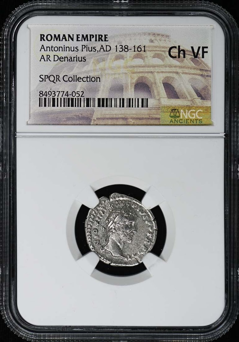 Roman Empire Antoninus Pius Silver Denarius Certified NGC Choice VF: Roman Empire Antoninus Pius Silver Denarius Certified NGC Choice VF This Roman Empire AR Denarius features Antoninus Pius, who ruled from AD 138 to 161. The coin is certified by NGC with a grade of Ch