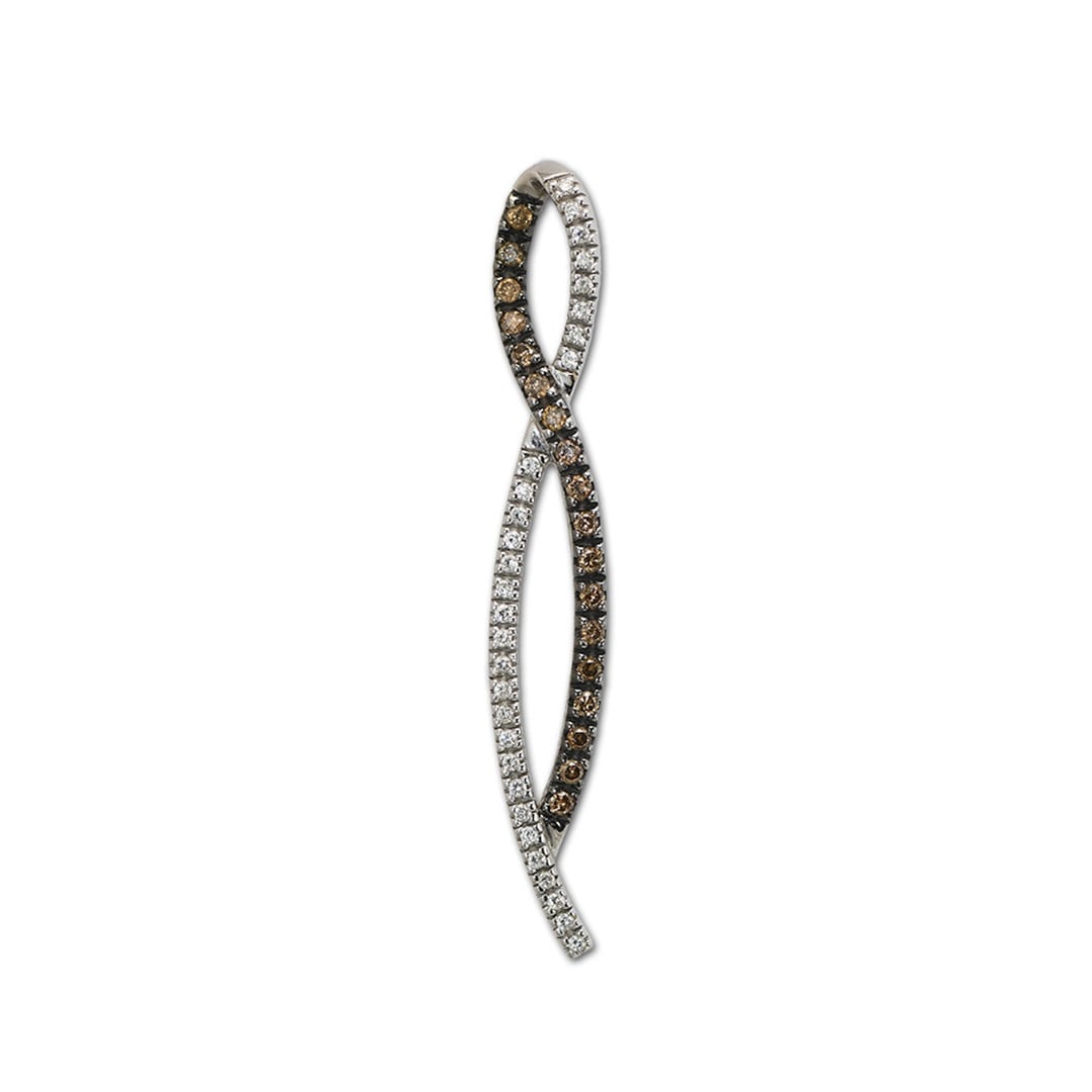 14K White Gold Infinity Pendant with Chocolate Diamonds 0.50 ct: 14K White Gold Infinity Pendant with Chocolate Diamonds 0.50 ct This elegant pendant features an infinity design crafted in 14K white gold, adorned with both white and chocolate diamonds. The piece is