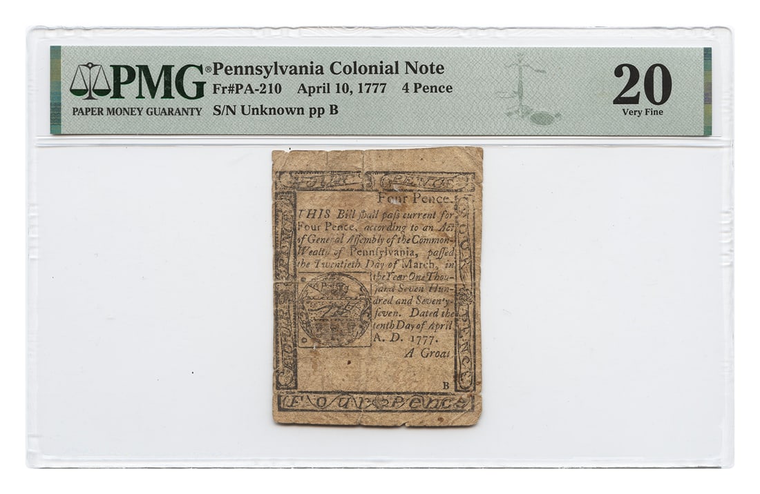 Pennsylvania Colonial 4 Pence Note dated April 10 1777 PMG VF20 FR. PA-210 (1 of 2)
