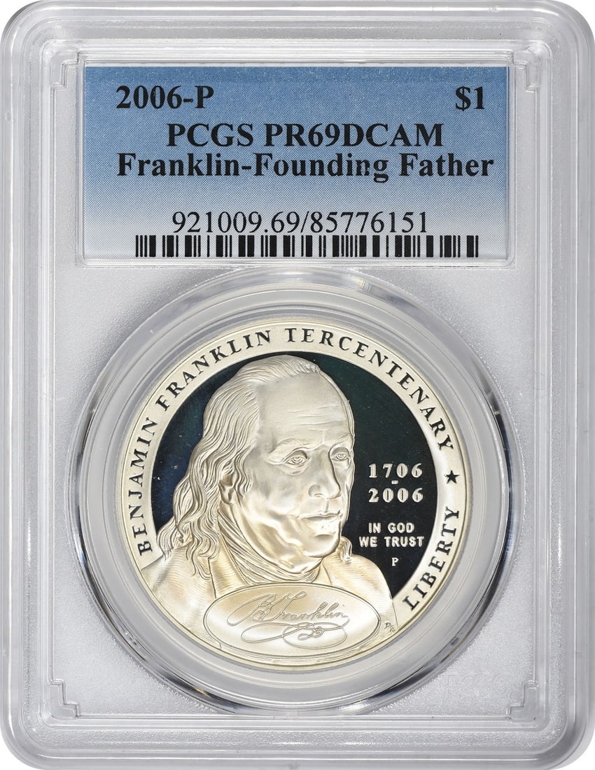 PCGS PR69DCAM 2006 P Benjamin Franklin Founding Father Silver Dollar Proof (1 of 2)