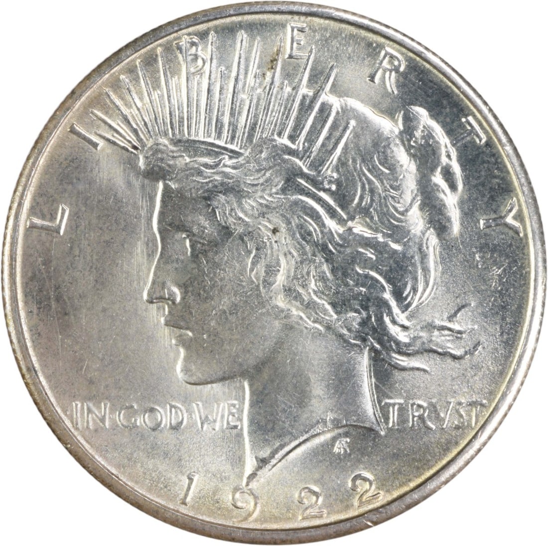 1922 S Peace Dollar Silver $1 Uncirculated Uncertified MS63: 1922 S Peace Dollar Silver $1 Uncirculated Uncertified MS63 1922-S Peace silver dollar offered in uncirculated, choice BU condition. This pre-owned United States $1 coin is uncertified and identified 