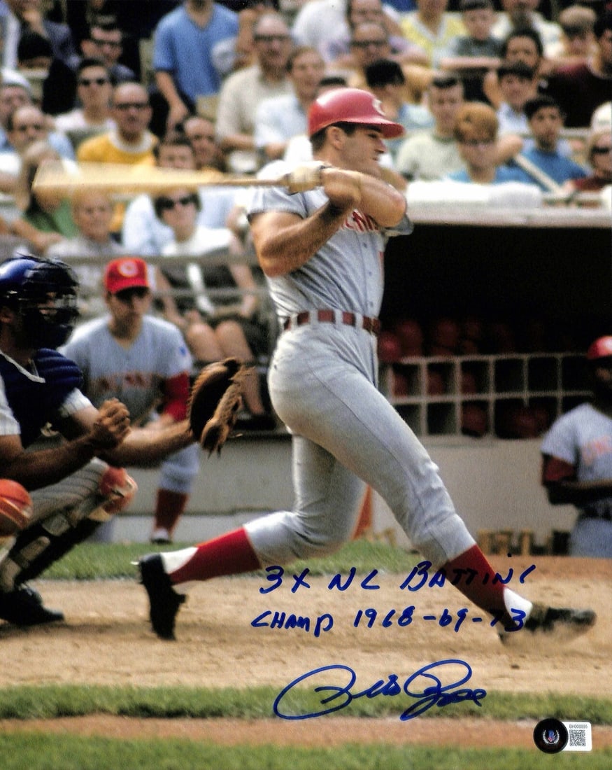 Pete Rose Signed 11x14 Photo Inscribed 3x NL Batting Champ Beckett Certified: Pete Rose Signed 11x14 Photo Inscribed 3x NL Batting Champ Beckett Certified Capture a piece of baseball history with this autographed 11x14 photograph of Pete Rose, a three-time National League batti