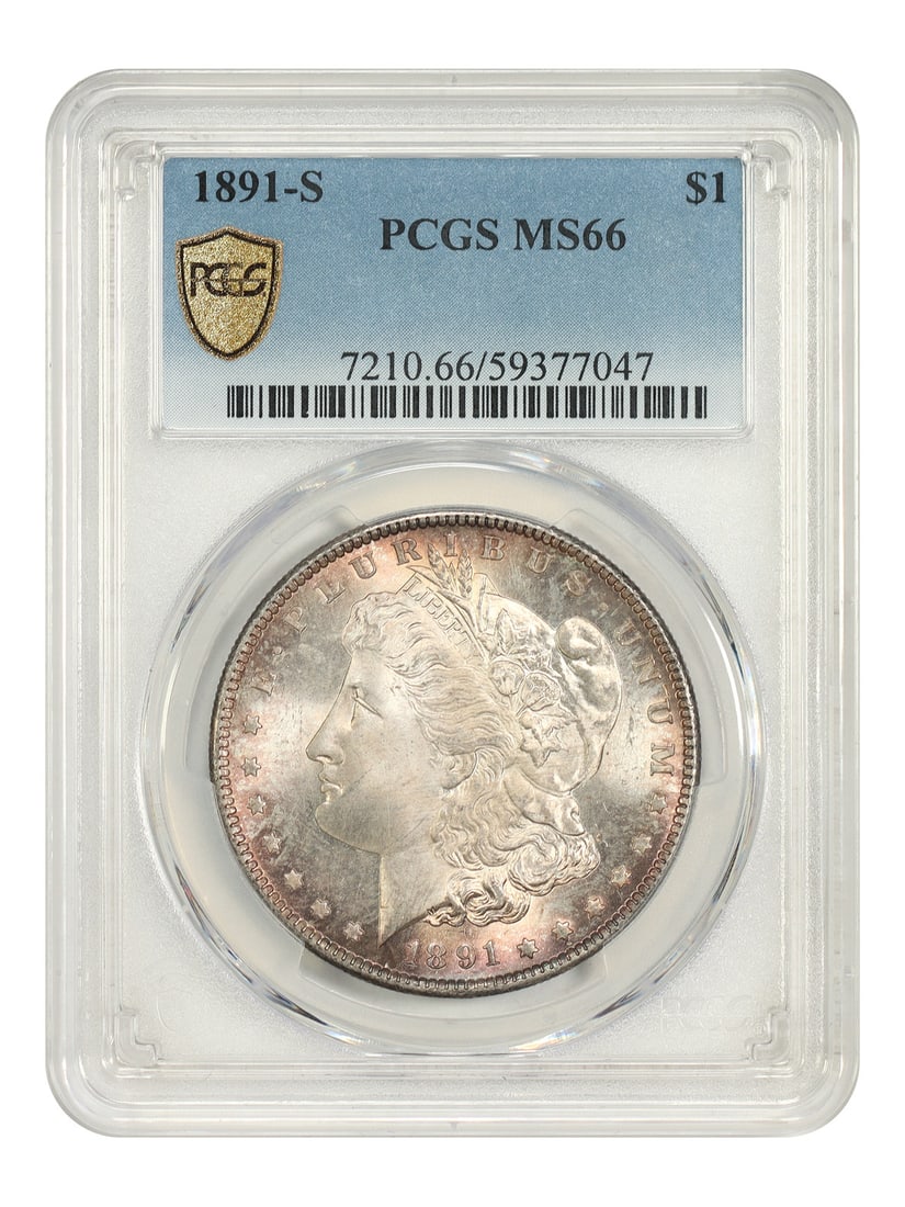PCGS MS66 1891-S Morgan Silver Dollar San Francisco Mint $1: PCGS MS66 1891-S Morgan Silver Dollar San Francisco Mint $1 1891-S Morgan Dollar $1 certified by PCGS in MS66 grade. Struck at the San Francisco Mint, this uncirculated coin is described as a true reg