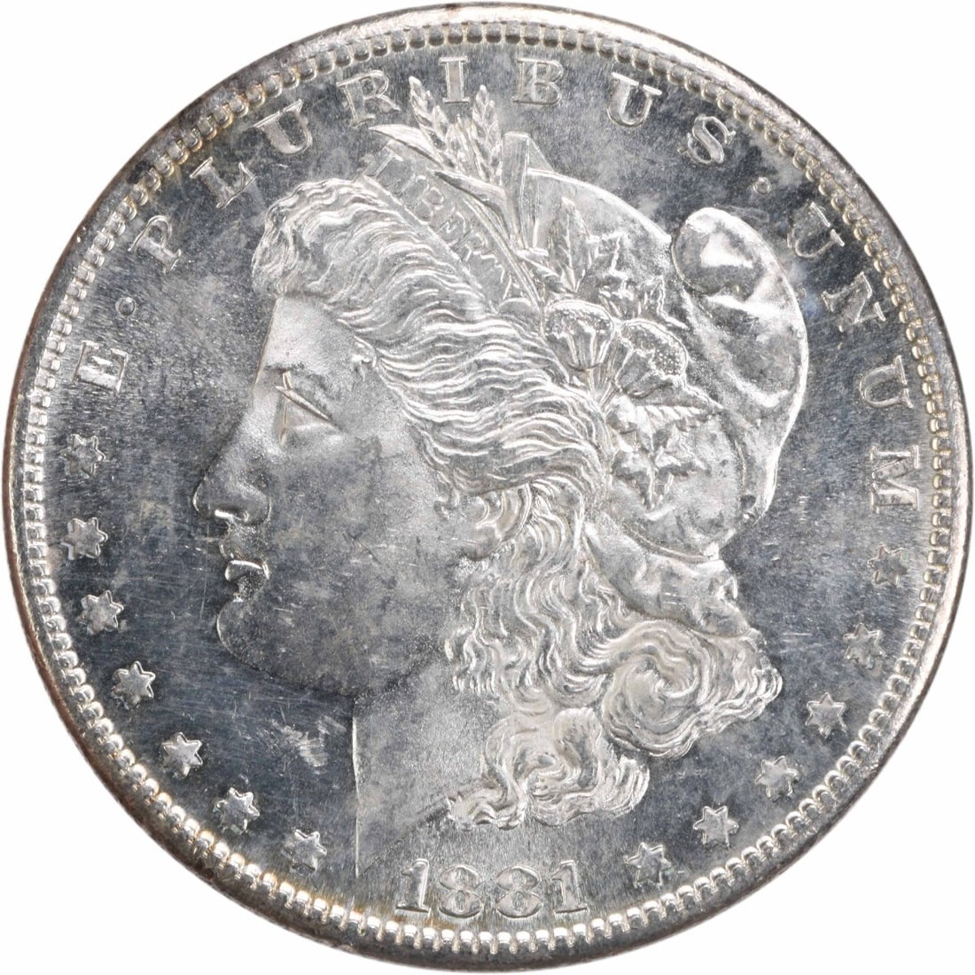 Uncirculated 1881 S Morgan Dollar Silver Coin Brilliant Uncertified: Uncirculated 1881 S Morgan Dollar Silver Coin Brilliant Uncertified This is an uncirculated 1881-S Morgan Silver Dollar from the United States Mint in San Francisco. The coin is composed of silver and