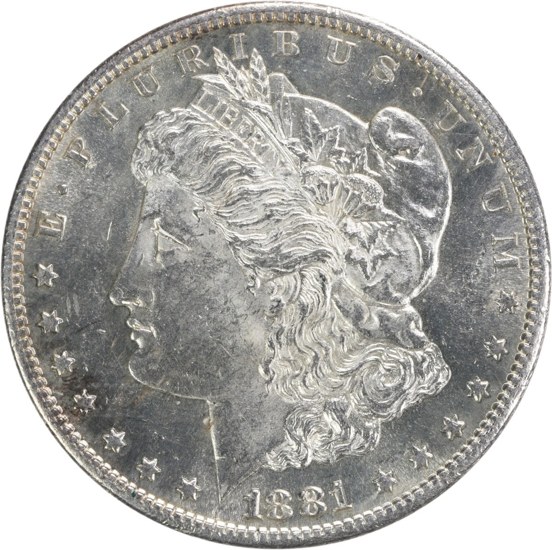 Brilliant Uncirculated 1881 S Silver Morgan Dollar Uncertified US Coin: Brilliant Uncirculated 1881 S Silver Morgan Dollar Uncertified US Coin This is an uncirculated 1881 Morgan Silver Dollar minted at the San Francisco Mint. The coin is composed of silver and is in Bril