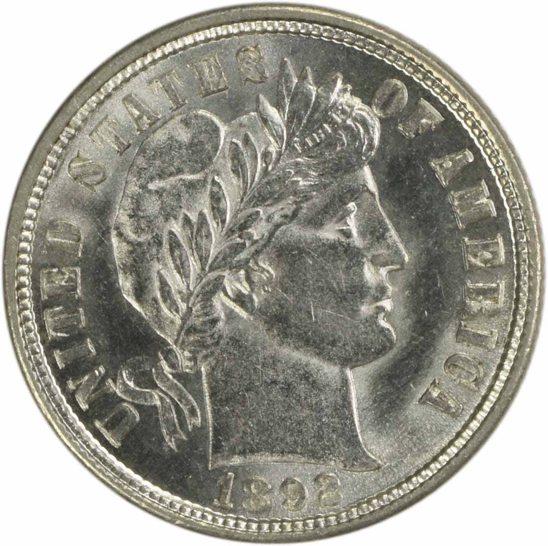 1892 Barber Silver Dime Uncertified Brilliant Uncirculated: 1892 Barber Silver Dime Uncertified Brilliant Uncirculated This 1892 Barber Silver Dime is an uncirculated coin that showcases the classic design of the Barber series. With a grade of Brilliant Uncirc