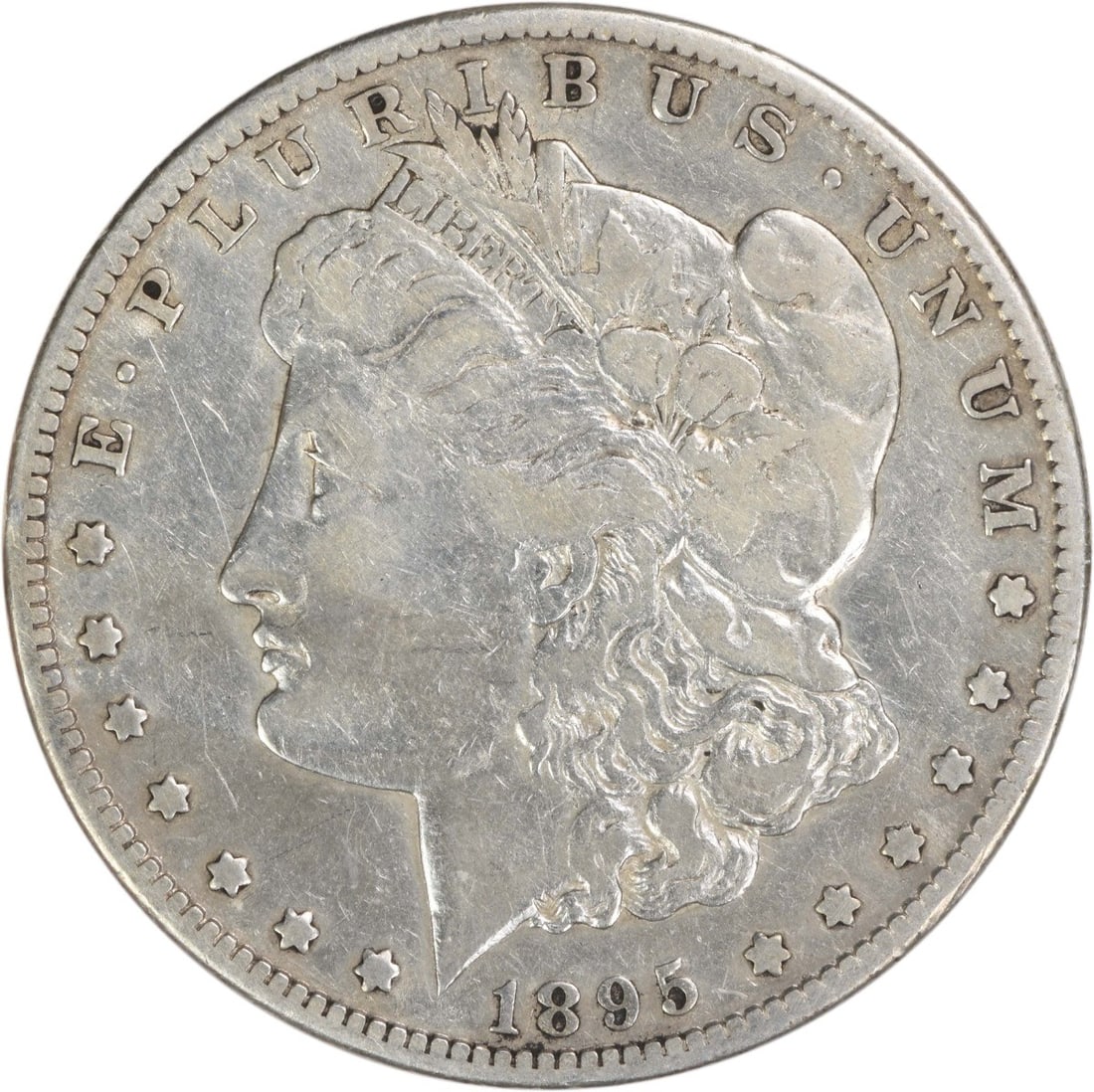 1895 San Francisco Morgan Dollar Fine Grade 90 Percent Silver Uncertified: 1895 San Francisco Morgan Dollar Fine Grade 90 Percent Silver Uncertified This 1895-S Morgan Silver Dollar is a circulated coin graded as Fine (F). Minted in San Francisco, it is composed of 90% silve