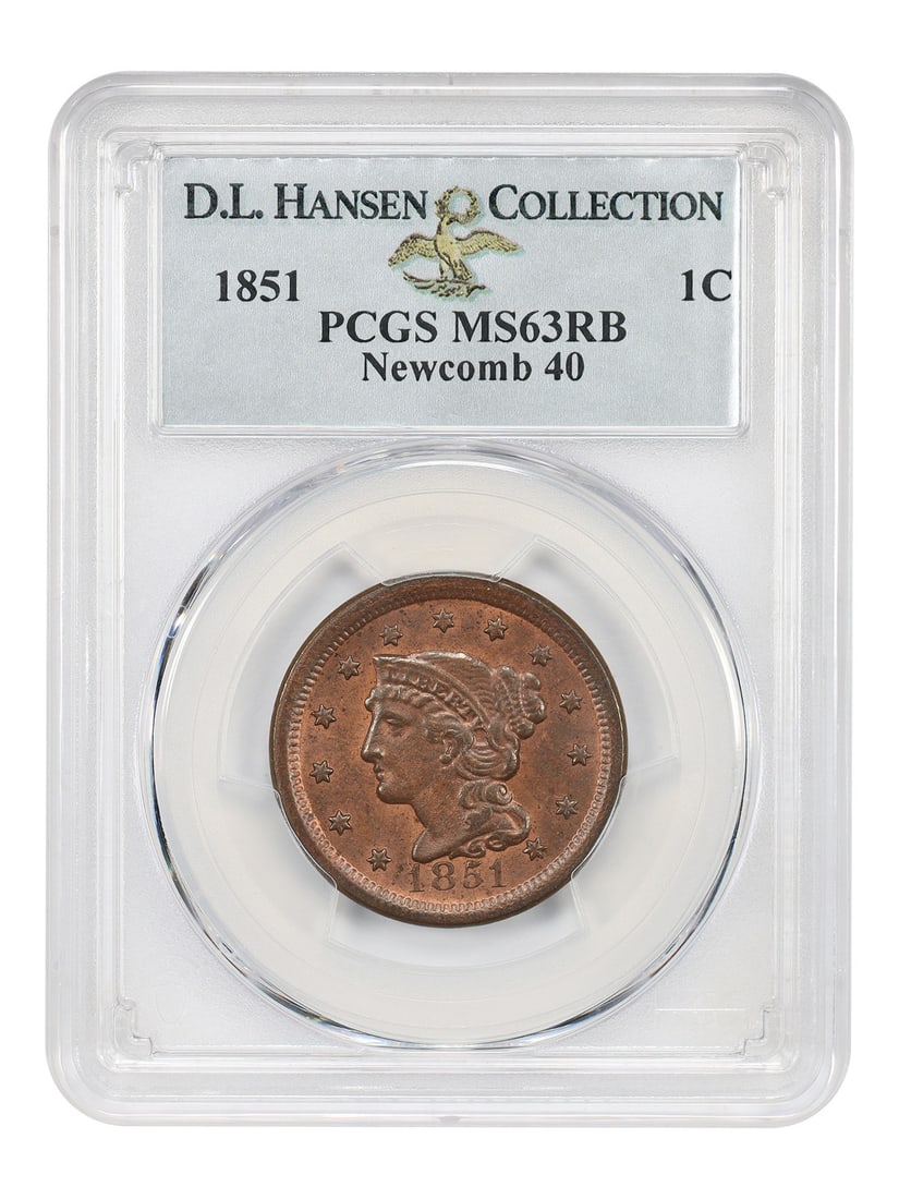Braided Hair Cent 1851 1C PCGS MS63RB Newcomb 40 ex D.L. Hansen (1 of 4)