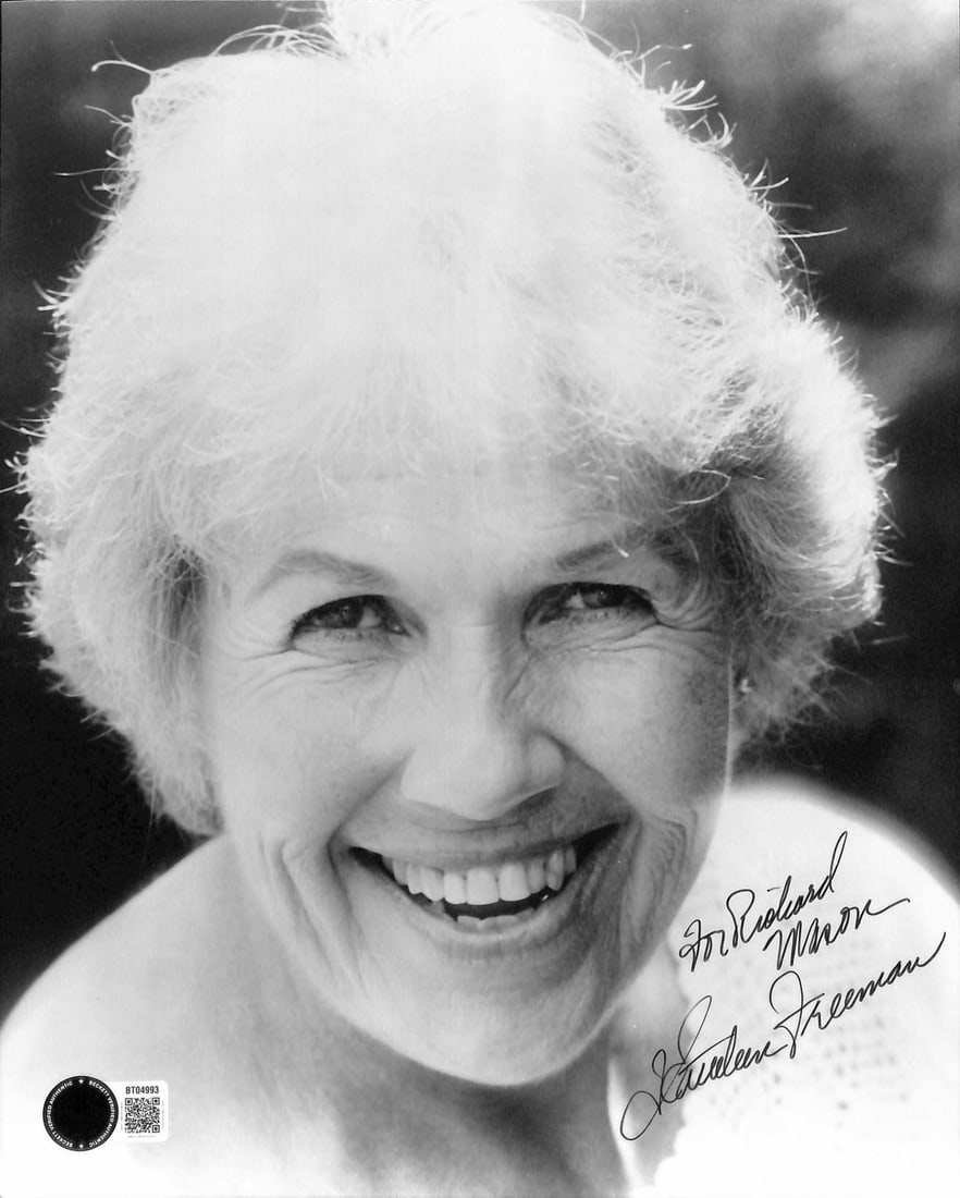 8x10 Beckett authenticated Kathleen Freeman signed portrait: 8x10 Beckett authenticated Kathleen Freeman signed portrait This 8x10 black-and-white photograph features acclaimed actress Kathleen Freeman. The photo is personally signed and inscribed by Freeman wi