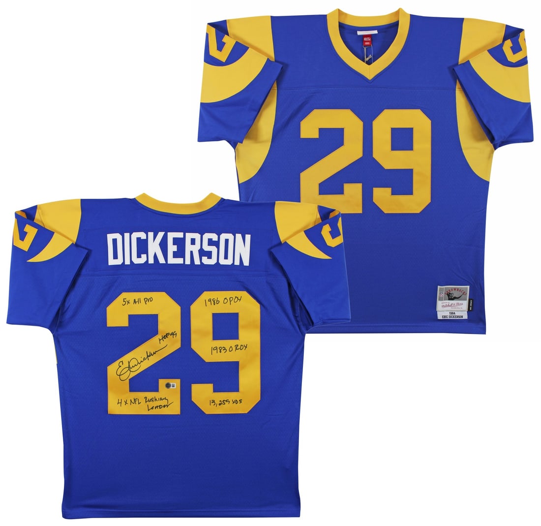 Eric Dickerson Signed Rams Mitchell Ness Blue Jersey Beckett BAS Witnessed (1 of 8)