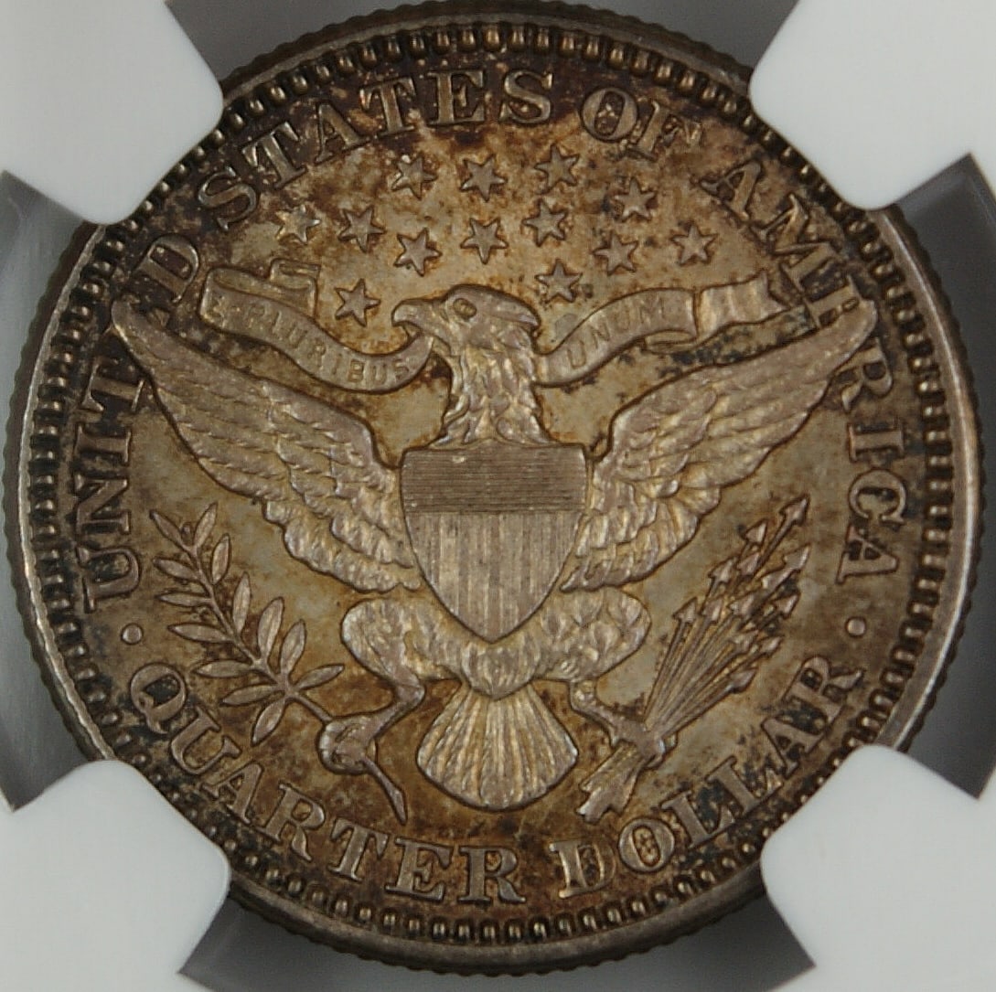 NGC AU-58 1914 Barber silver quarter 25C Philadelphia: NGC AU-58 1914 Barber silver quarter 25C Philadelphia This 1914 Barber Silver Quarter features the classic Barber design and has been graded AU-58 by NGC. Struck at the Philadelphia Mint, this circula