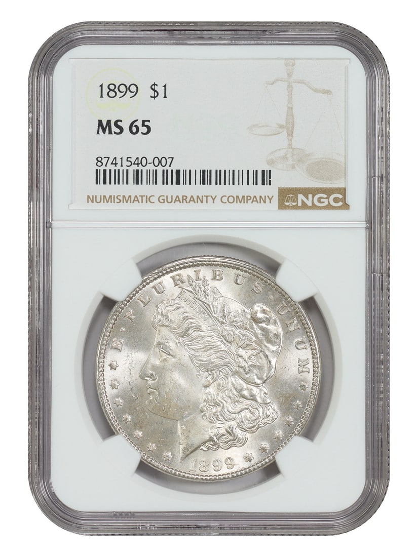 NGC MS65 1899 Philadelphia Morgan Silver Dollar $1: NGC MS65 1899 Philadelphia Morgan Silver Dollar $1 1899 Morgan Dollar certified by NGC as MS65. This Philadelphia issue had an extremely low mintage of just 330,000 coins. Despite that low production,